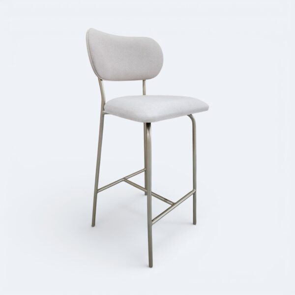 Banqueta Serena em Metal Champagne com Estofado em Boucle Bege