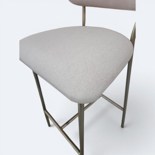 Banqueta Serena em Metal Champagne com Estofado em Boucle Bege