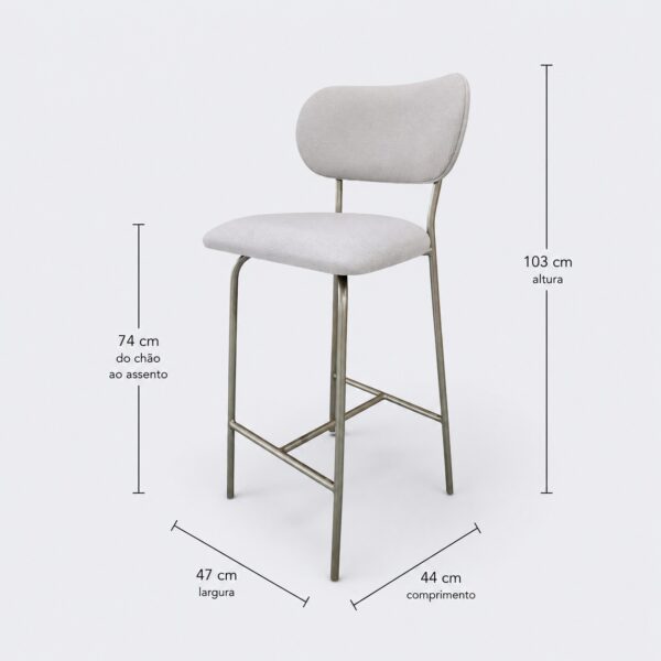 Banqueta Serena em Metal Champagne com Estofado em Boucle Bege