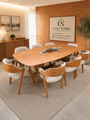 Conjunto London 240×120 + 08 Cadeiras Safira Courissimo Palha 10156