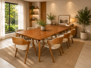 Conjunto Palazzo Amêndoa 260x100 com 08 Cadeiras Safira Amêndoa Courissimo Bege