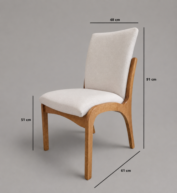 Conjunto Paluzzo Amêndoa 180×90 com 06 Cadeiras Milano Amêndoa com Estofado em Linho Branco