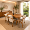 Conjunto Palazzo Amêndoa 180×90 com 06 Cadeiras Milano Amêndoa com Estofado em Linho Branco