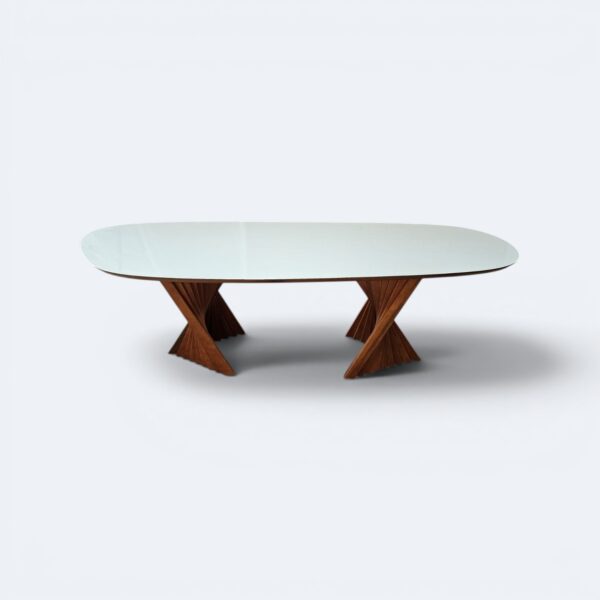 Mesa Nápolis Amêndoa Com Vidro Off White 260x130