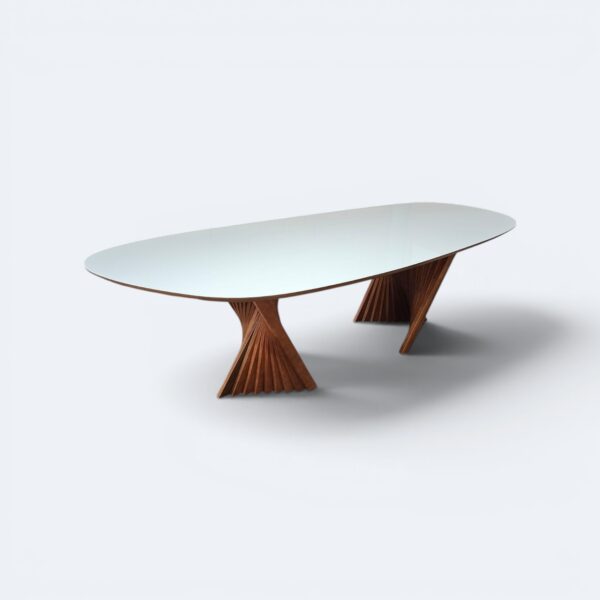 Mesa Nápolis Amêndoa Com Vidro Off White 260x130