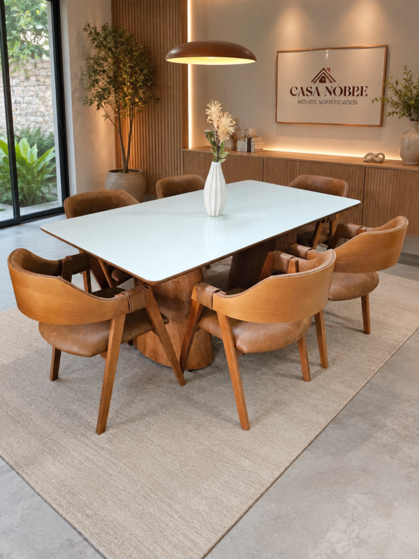 Conjunto Modena 180x90 + 06 Cadeiras Safira Courissimo Caramelo