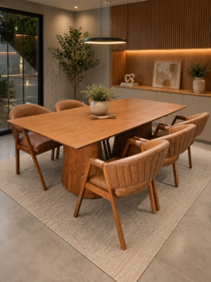 Conjunto Modena 200x100 + 06 Cadeiras London Courissimo Caramelo Canelado