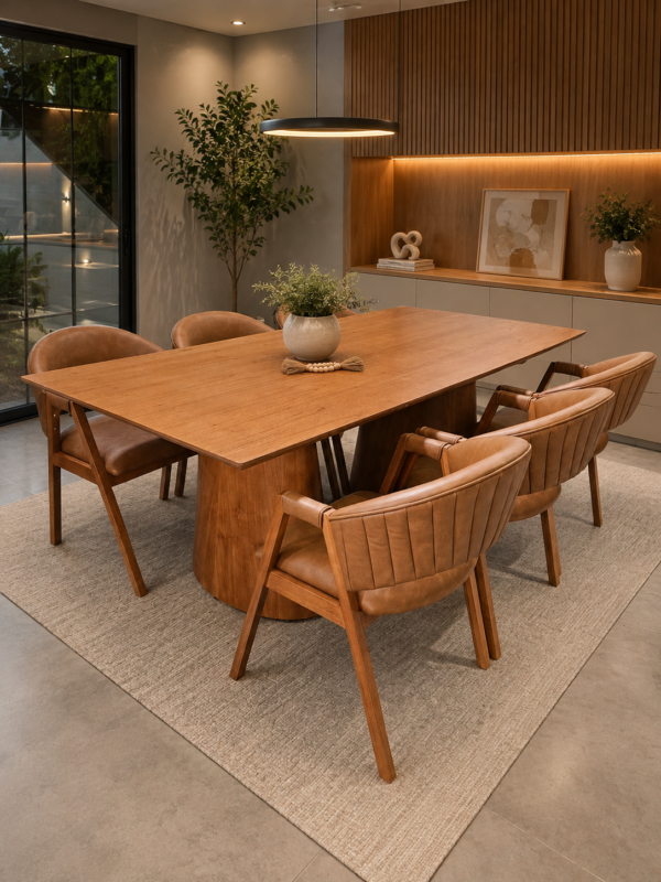 Conjunto Modena 200x100 + 06 Cadeiras London Courissimo Caramelo Canelado