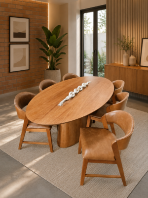 Conjunto Oval Provença 200x100 com 06 Cadeiras Emirados Courissimo Caramelo