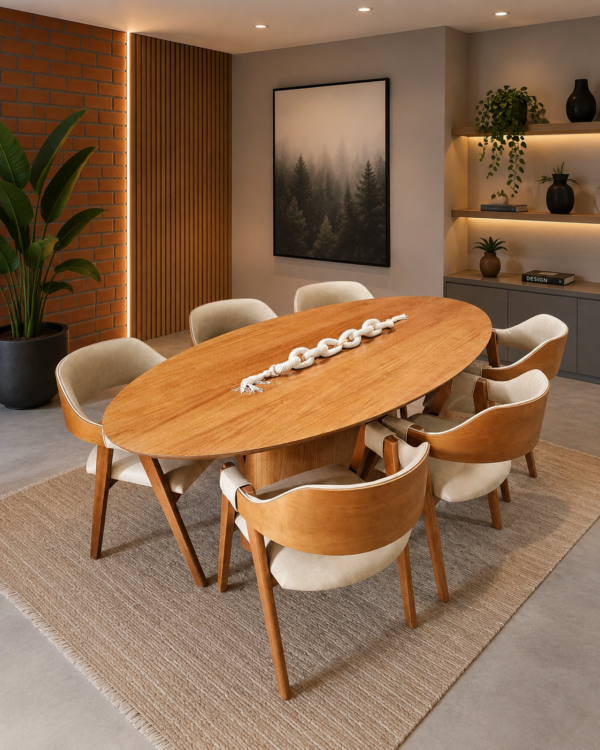 Conjunto Oval Provença 200x100 com 06 Cadeiras Safira Courissimo Palha