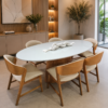1000245661 Conjunto Oval Provença 200x100 com Vidro Off White + 06 Cadeiras Emirados Amêndoa Courissimo Palha 9827