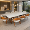 1000245931 Conjunto Emirados Amêndoa com Vidro Off White 220x110 + 08 Cadeiras Safira Courissimo Bege