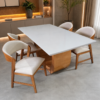 Conjunto Emirados Amêndoa com Tampo Vidro Off White 160x90 + 04 Cadeiras Emirados Courissimo Palha