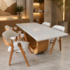 1000245933 Conjunto Emirados Amêndoa com Tampo Vidro Off White 160x90 + 04 Cadeiras Safira Courissimo Bege