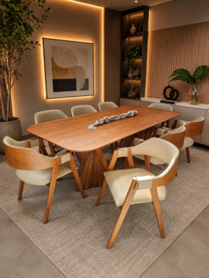 Conjunto Dubai 240x120 com 08 Cadeiras Safira Courissimo Palha