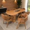 Conjunto Austria Amêndoa 200x100 com 06 Cadeiras London Courissimo Caramelo