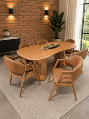 Conjunto Austria Amêndoa 200x100 com 06 Cadeiras London Courissimo Caramelo