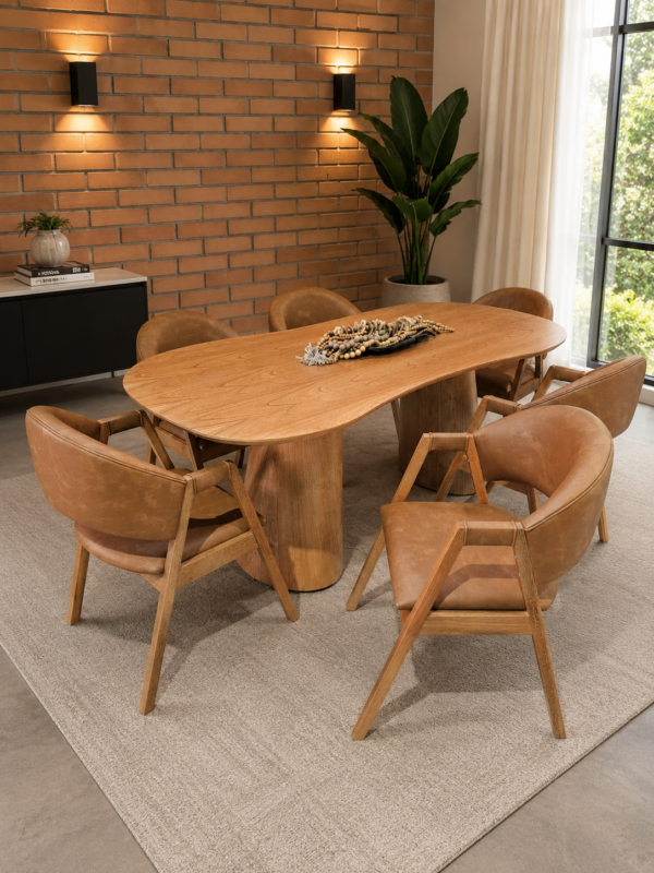 Conjunto Austria Amêndoa 200x100 com 06 Cadeiras London Courissimo Caramelo