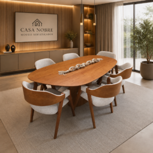 Conjunto Aurora 180x90 com 06 Cadeiras Safira Linho Paris 015