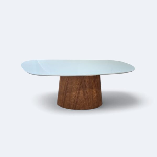 Mesa Aurora Orgânica com Tampo Off White em Vidro Branco 200x100