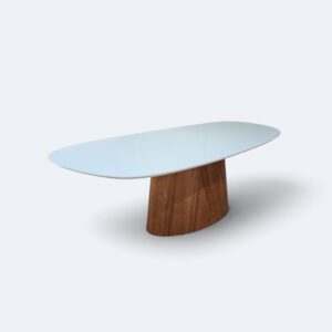 Mesa Aurora Orgânica com Tampo Off White em Vidro Branco 200x100