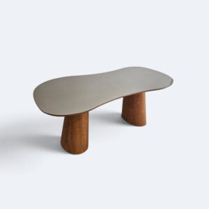 Mesa Austria Orgânica em Cinamomo Amêndoa com Vidro Metalizado 200 x 100