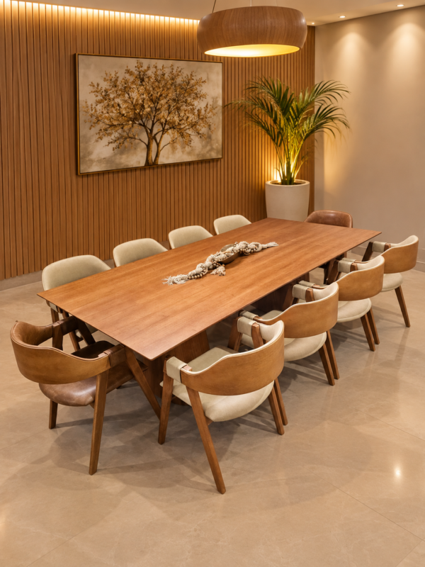 Conjunto Modena Amêndoa 270x130 + 10 Cadeiras Safira