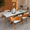 file_000000007168820eb898ef509b2a0217 Conjunto Dubai 160x90 em Vidro Off White com 04 Cadeiras Safira Courissimo Bege