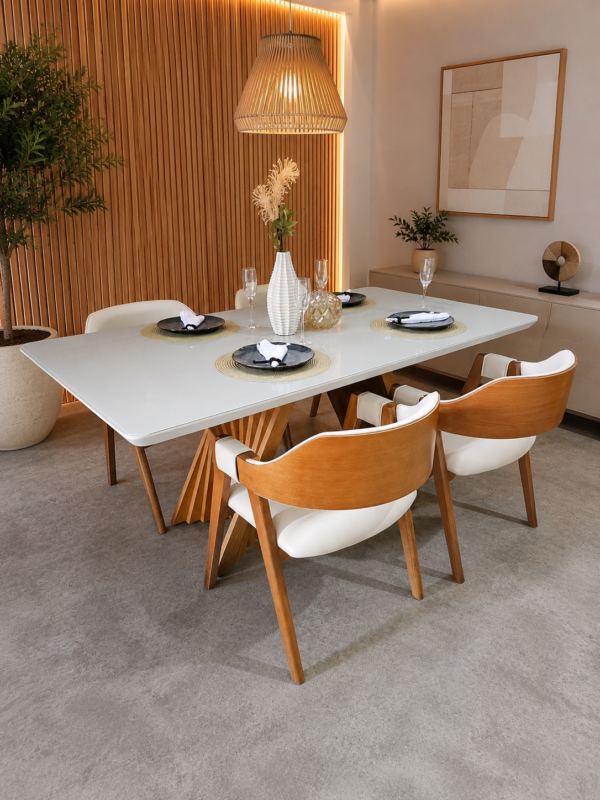 file_000000007168820eb898ef509b2a0217 Conjunto Dubai 160x90 em Vidro Off White com 04 Cadeiras Safira Courissimo Bege