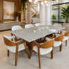Conjunto Emirados Tampo Off e Vidro Off White 220x110 com 08 Cadeiras Sorrento Linho Off White 1090/01