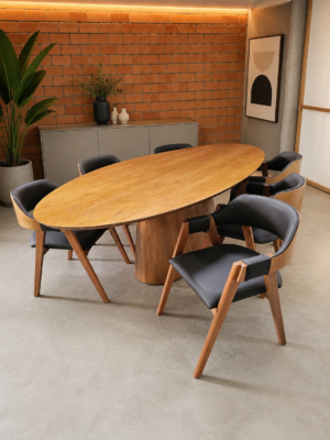 Conjunto Oval Provença 200×100 com 06 Cadeiras Safira Courissimo Preto