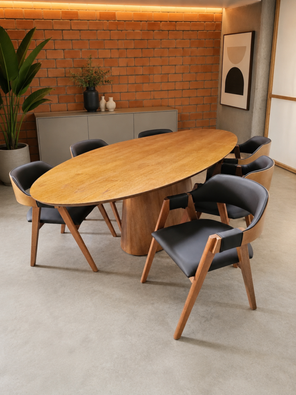 Conjunto Oval Provença 200×100 com 06 Cadeiras Safira Courissimo Preto